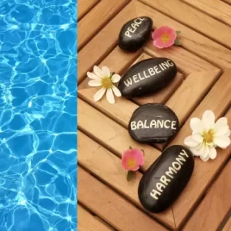Organized Massage This image is for the Organized Massage article. It reads, peace, wellbeing, balance, and harmony.